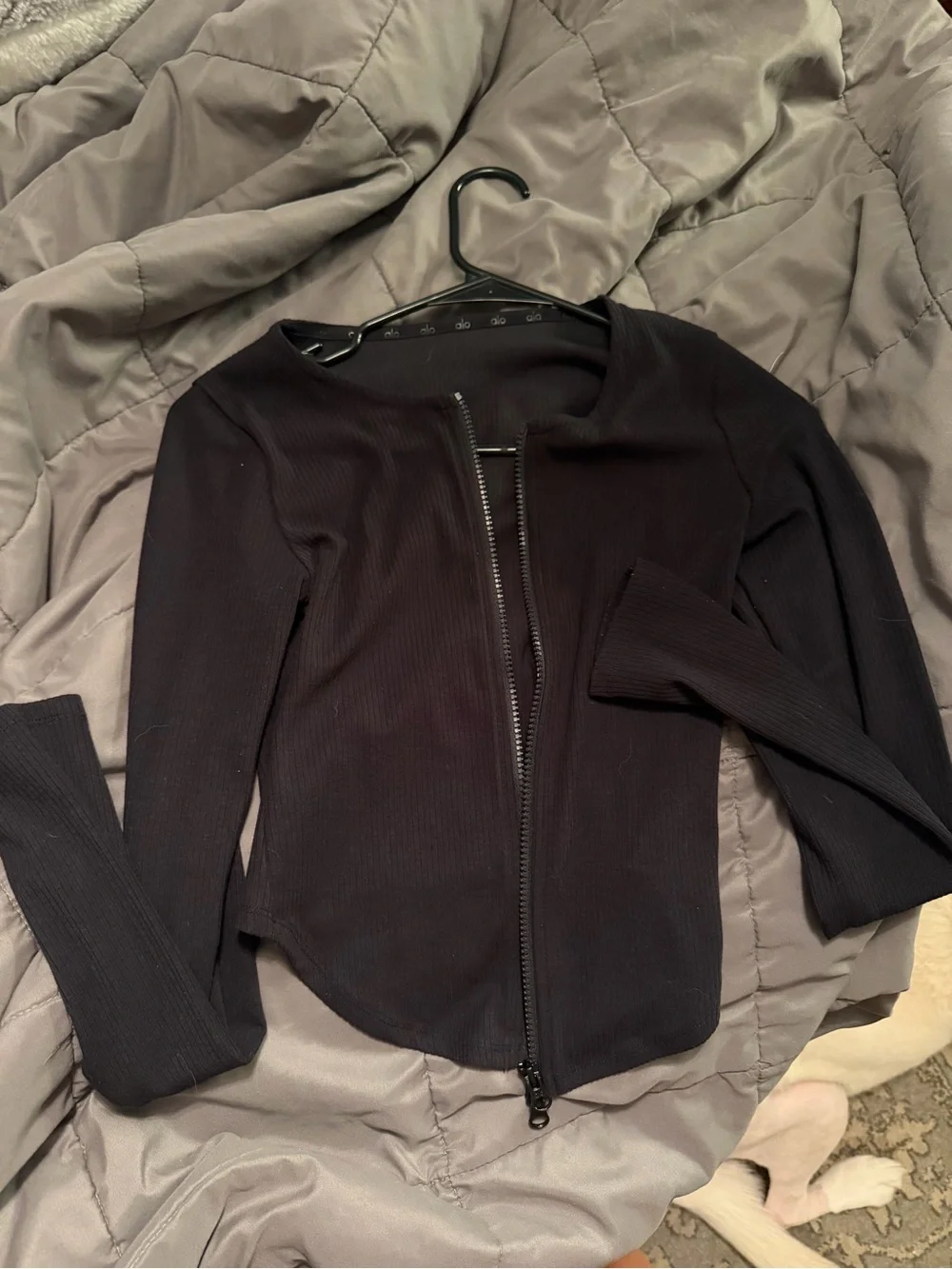 ALO Yoga Black Ribbed Stardust Long Sleeve Zip Up